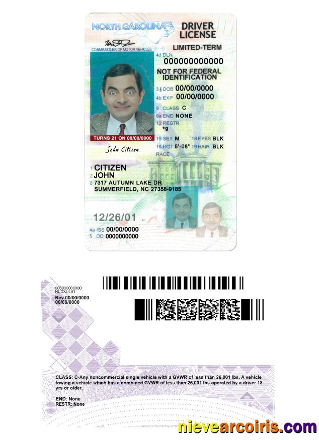 USA North Carolina driving license